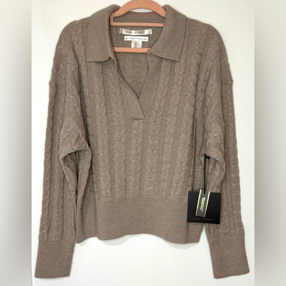 Max Studio NWT Merino Wool Cable Knit Sweater